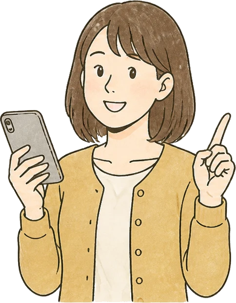 スマートフォンを持って確認事項を案内する女性